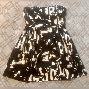 Heart Soul Strapless Fit & Flare Dress Black White Abstract Size L